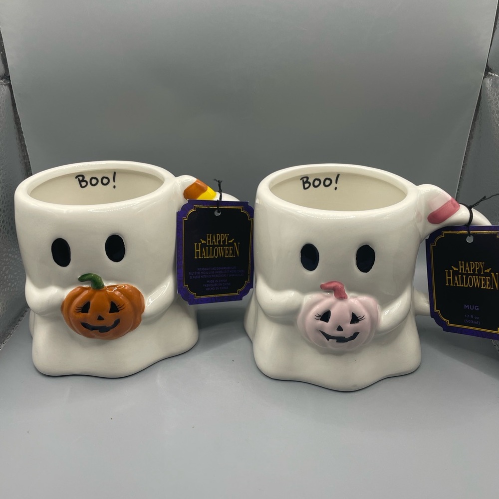 Global Design Candy Corn Boy And Girl Ghost Set BOO With Pumpkins NEW